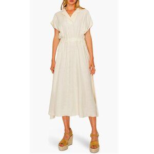 Melloday Notch Collar Short Sleeve Midi Cream Dress M - NEW